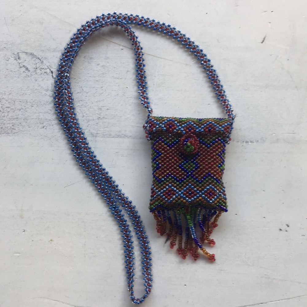 Beautifully hand beaded pouch necklace